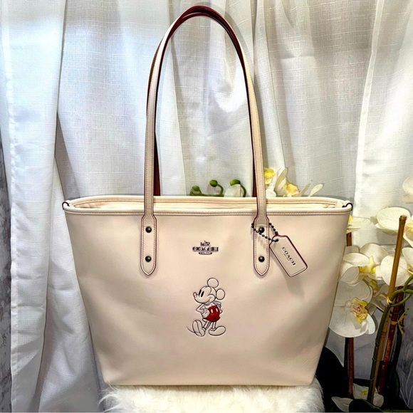 COACH MICKEY MOUSE RARE CHALK CITY ZIP TOP LARGE TOTE-F59357 - Picture 1 of 12